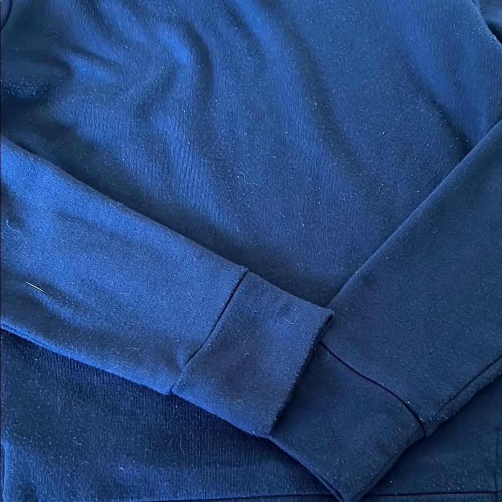 Navy Blue French Terry Long Sleeve Cowl Neck Sweater with Zipper Accent - Picture 3 of 4